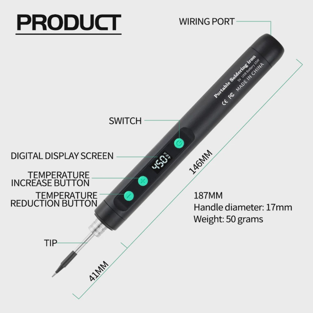 15W USB Slimme Soldeerbout Set met Temperatuurregeling en Type-C