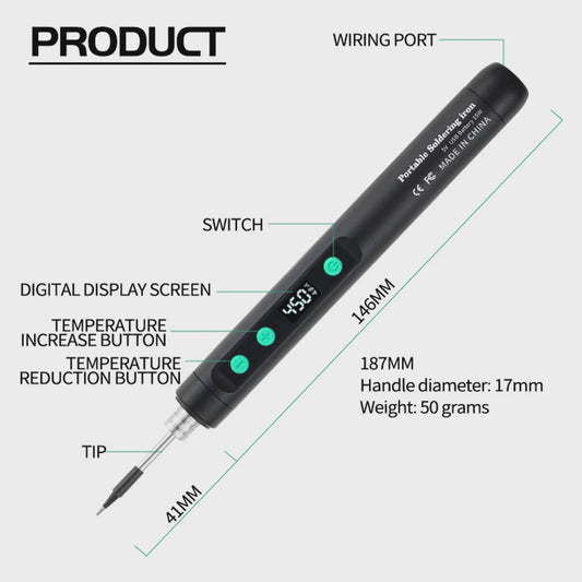 15W USB Slimme Soldeerbout Set met Temperatuurregeling en Type-C
