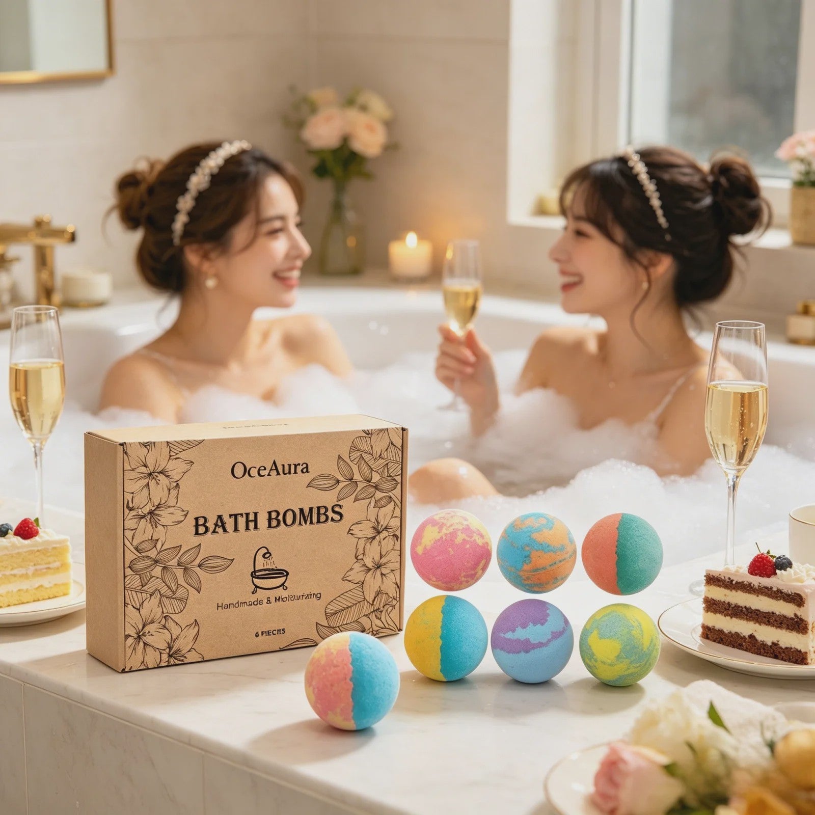 OceAura Luxe Badzout Set - 6x Ontspannende Bath Bombs met Lily, Rose & Rosemary - Huidverbeterend & Hydraterend