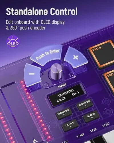 Synido Tempokey K25 USB MIDI Keyboard Controller met Drum Pads en OLED Scherm