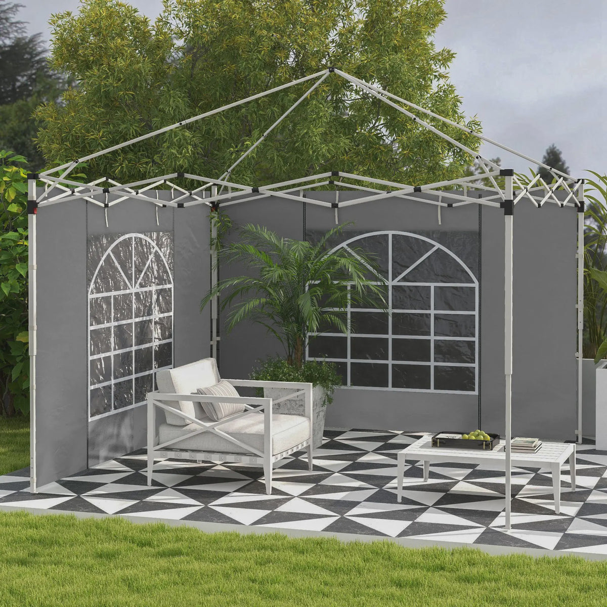 Outsunny Tentzijwanden 300x200 cm met Grijs Raam - 2 Panelen