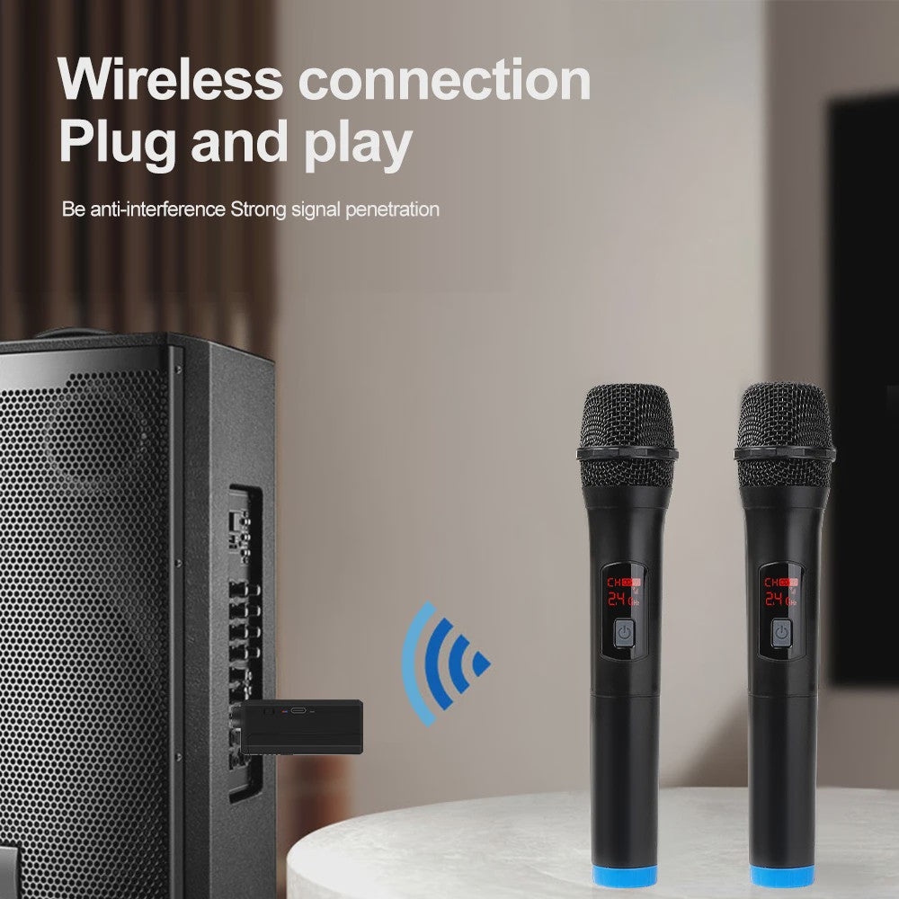 Draadloze Microfoon Set: 2x VHF Handheld Microfoons met Ontvanger voor Feest, Karaoke & Presentaties