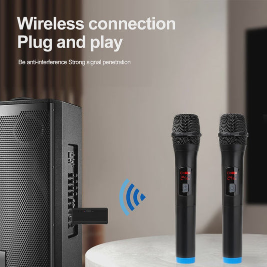 Draadloze Microfoon Set: 2x VHF Handheld Microfoons met Ontvanger voor Feest, Karaoke & Presentaties