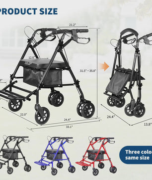 2-in-1 Rollator Walker met Zitje & Voetensteun - Lichtgewicht Rolstoel voor Senioren