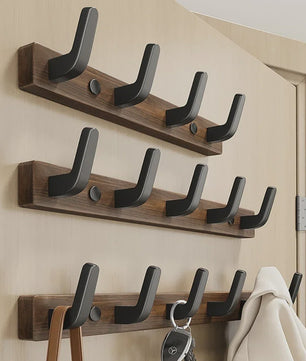 Houten Kapstok met Haken - Massief Walnoothout - Wandkapstok voor Jassen, Tassen & Sleutels