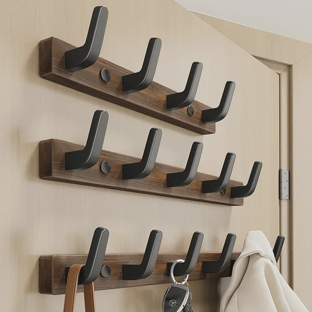 Houten Kapstok met Haken - Massief Walnoothout - Wandkapstok voor Jassen, Tassen & Sleutels