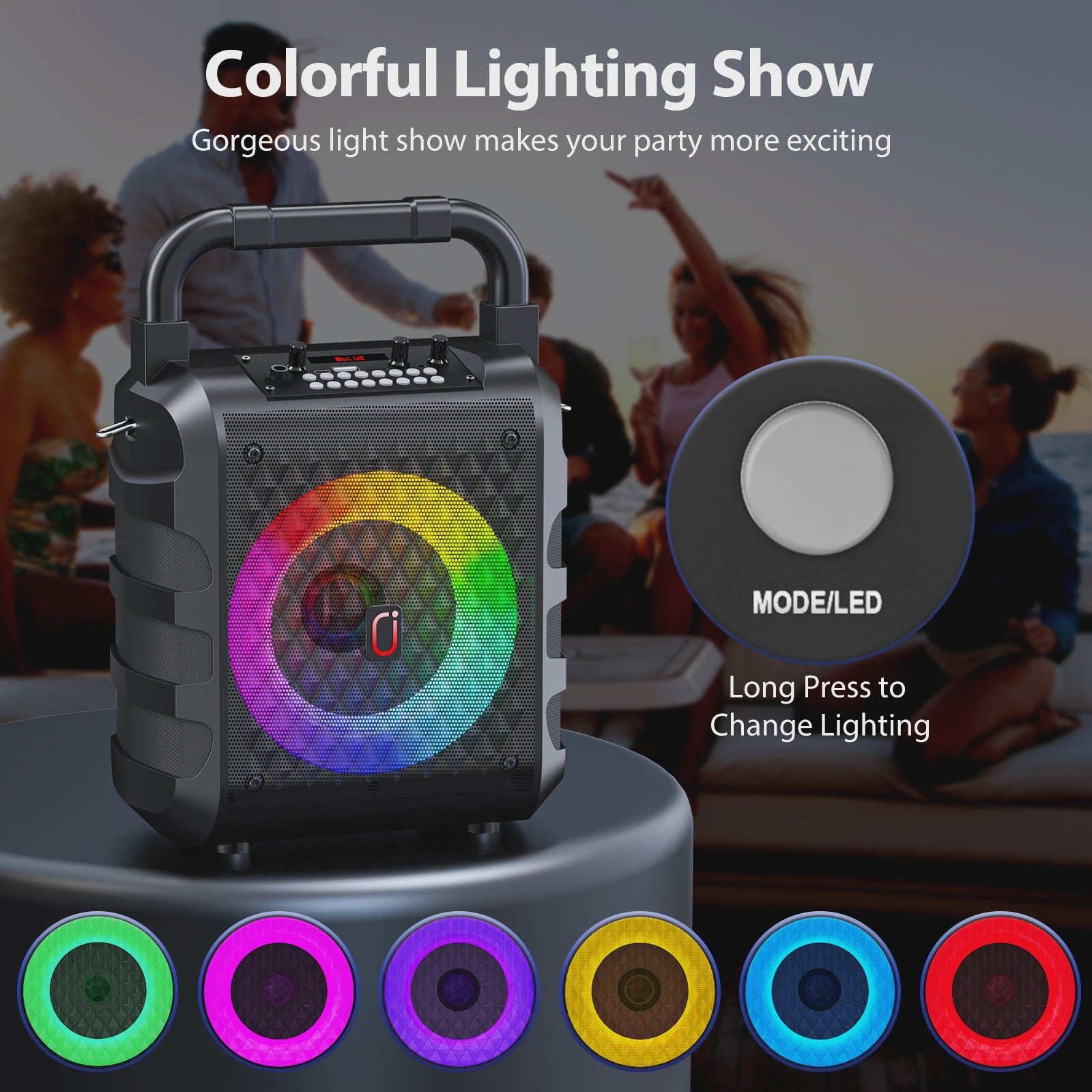 Draagbare Karaoke Speaker met Microfoon en LED Verlichting - Draadloze Bluetooth Geluidsbox