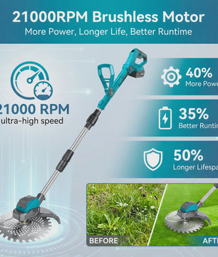 Draadloze Grasmaaier & Trimmer 9-Inch 300W - Telescopisch & Borstelloos
