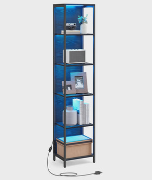 VASAGLE 6-laags Boekenkast met Verstelbare LED Verlichting en Stalen Frame - 30.3x40x178.6 cm