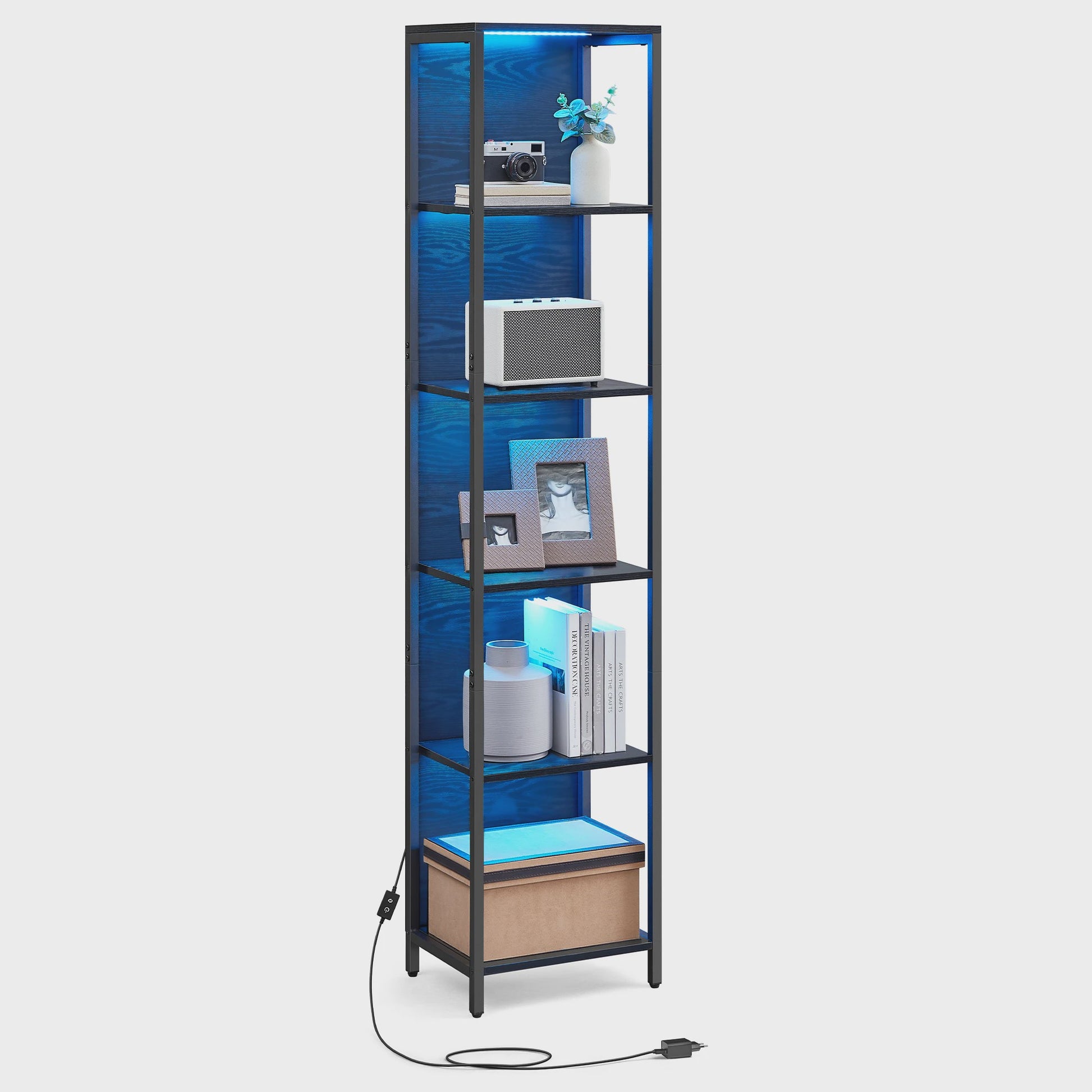 VASAGLE 6-laags Boekenkast met Verstelbare LED Verlichting en Stalen Frame - 30.3x40x178.6 cm