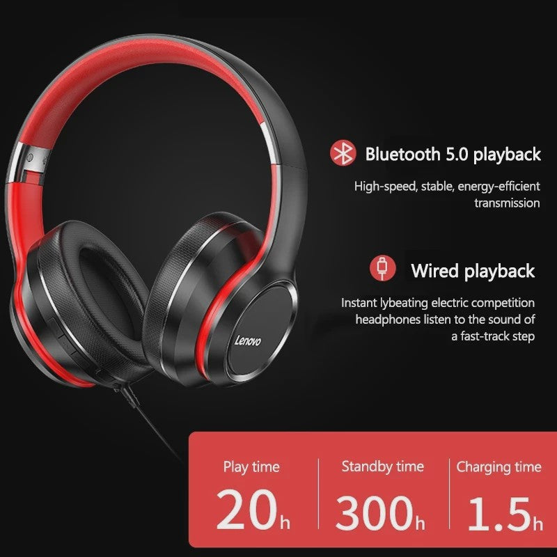 Lenovo HD200 Over-Ear Bluetooth Koptelefoon - Draadloos, Opvouwbaar, Noise Cancelling