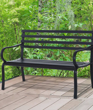 Outsunny Design Tuinbank Zwart Metaal - 2 Persoons - 127x58x82 cm