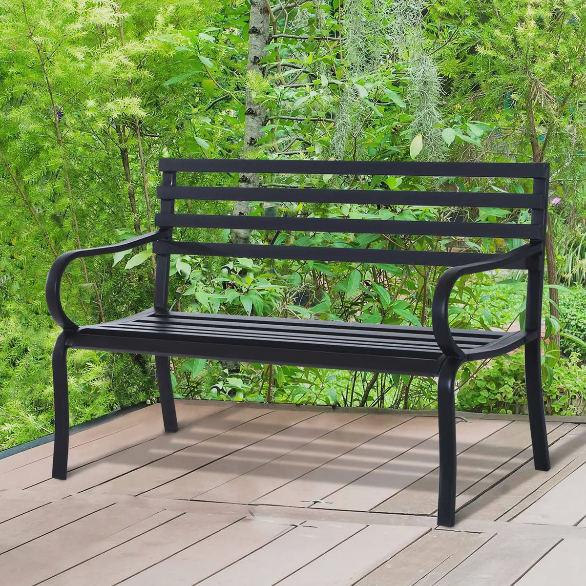 Outsunny Design Tuinbank Zwart Metaal - 2 Persoons - 127x58x82 cm