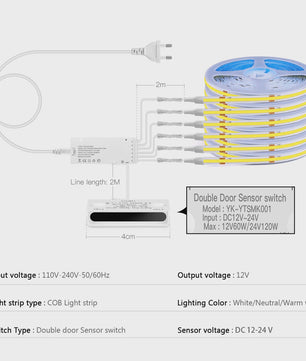 Slimme COB LED Strip met Dubbele Deursensor - Automatisch Aan/Uit bij Openen/Sluiten