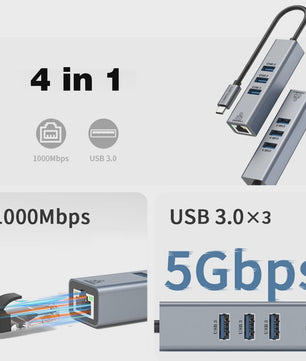 USB-C Docking Station met Gigabit Ethernet (1000Mbps) en 3x USB 3.0 Poorten | 100W PD