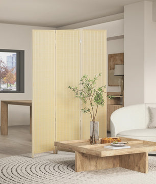 HOMCOM 3-Panels Opvouwbaar Kamerscherm - Natuurlijke Bamboe Look - 135x180 cm