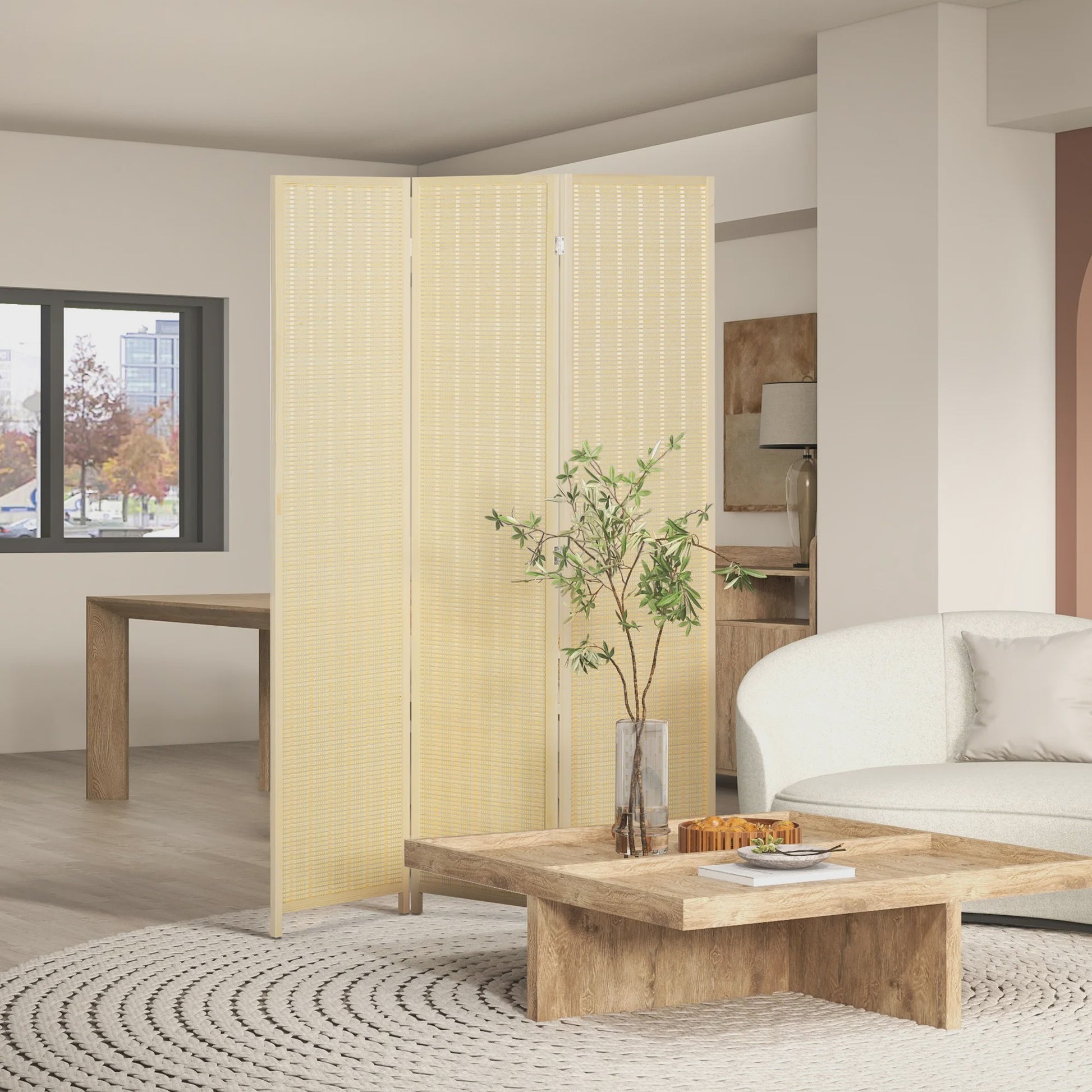 HOMCOM 3-Panels Opvouwbaar Kamerscherm - Natuurlijke Bamboe Look - 135x180 cm