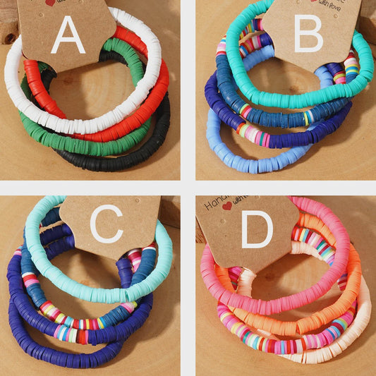Set van 4 Kleurrijke Heishi Kralen Armbanden - Handgemaakt Boho Mixkleur Sieraden Dames 2024