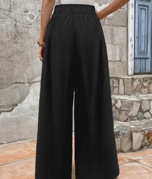 Dames Wijde Pijp Broek met Hoge Taille en Trekkoord - Comfortabel & Stijlvol