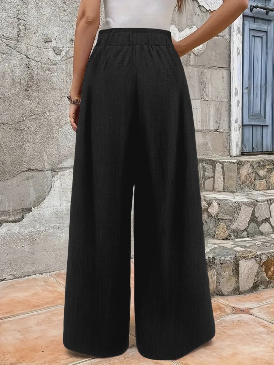 Dames Wijde Pijp Broek met Hoge Taille en Trekkoord - Comfortabel & Stijlvol