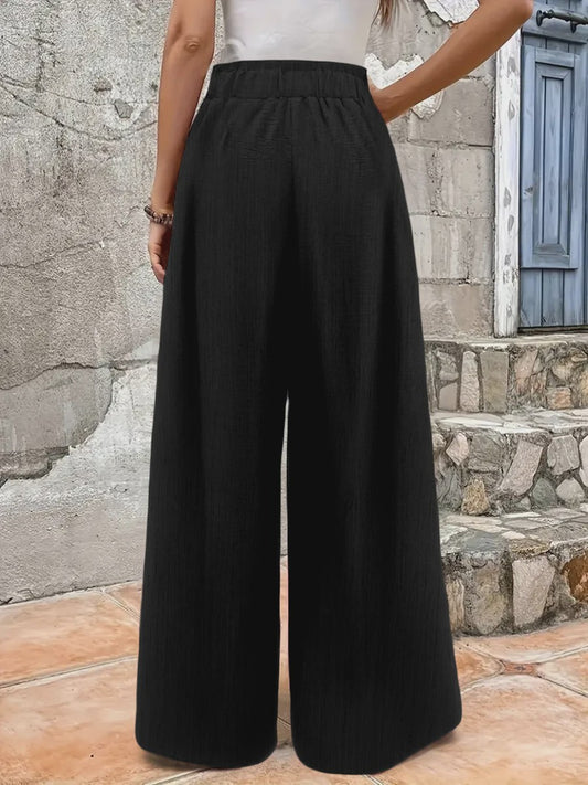 Dames Wijde Pijp Broek met Hoge Taille en Trekkoord - Comfortabel & Stijlvol
