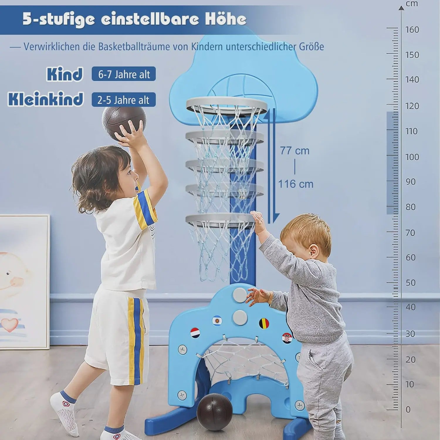 3-in-1 Kinder Speeltoestel: Basketbal, Voetbal & Golf met Verstelbare Hoogte