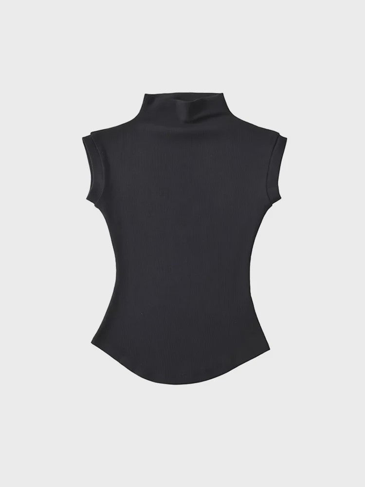 Dames Zomer Mouwloze Turtleneck Top - Slim Fit Basic T-shirt