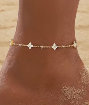 Dames Anklet Klavertje Vier Bloemen - 18K Goudkleurig, Waterdicht & Zirkonia