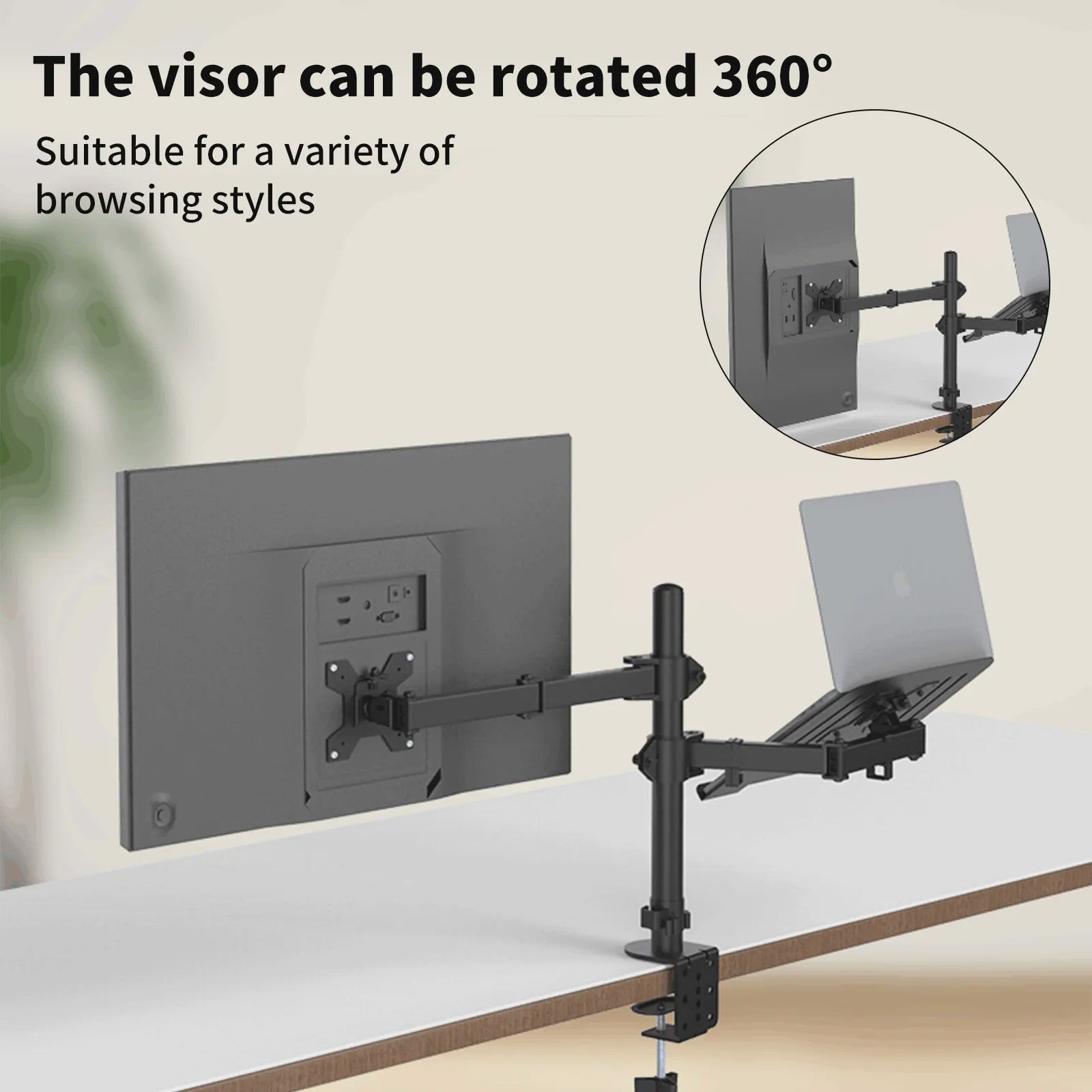 360° Draaibare Laptop & Monitor Standaard met Kabelmanagement