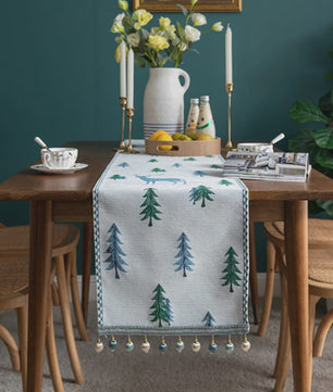 Kerst Tafel Runner met Elanden en Bomen | Winter Decoratie voor Eettafel