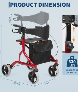 Lichtgewicht Aluminium Rollator met Zitting, Rugleuning en 8" Rubberen Wielen - Verstelbaar & Opvouwbaar