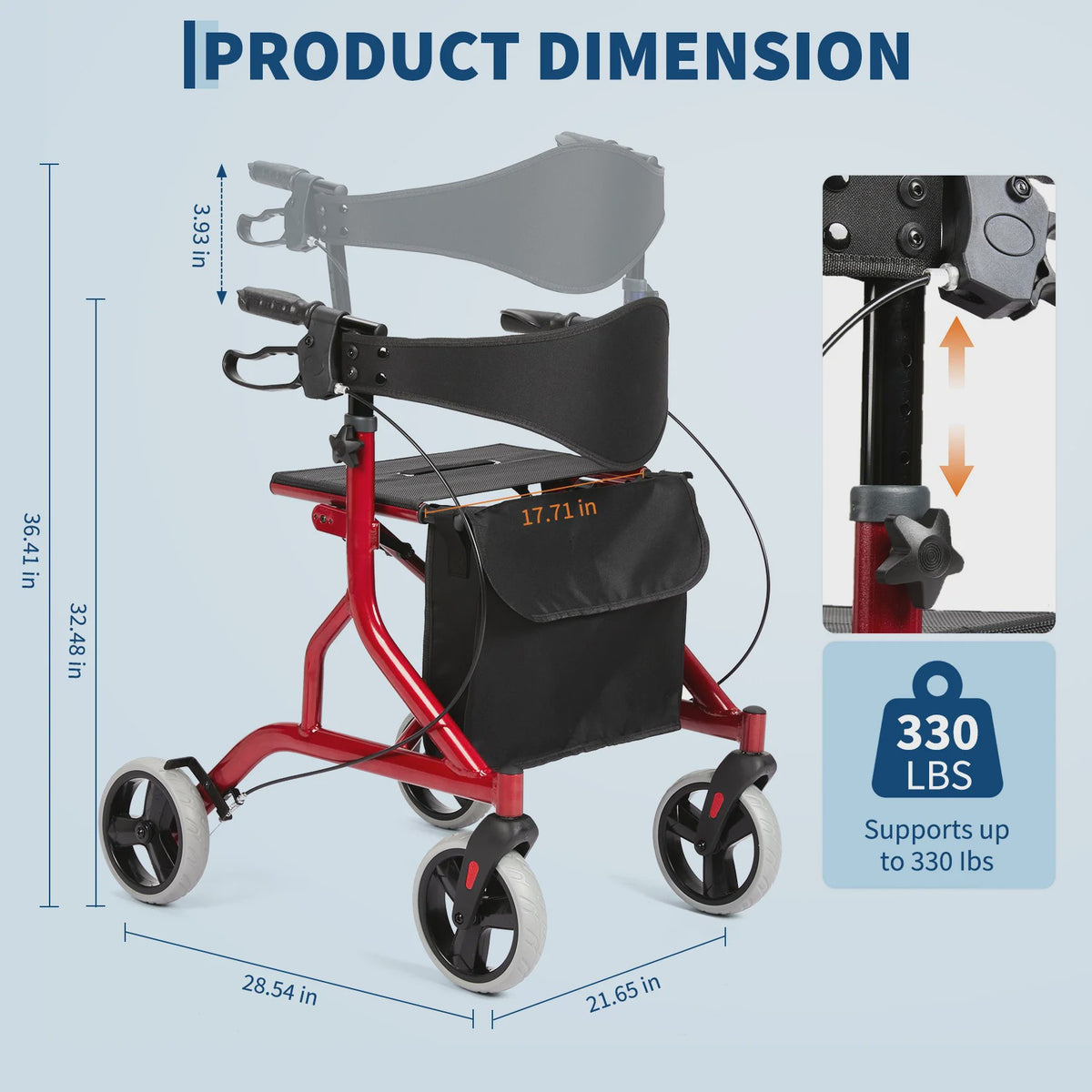 Lichtgewicht Aluminium Rollator met Zitting, Rugleuning en 8" Rubberen Wielen - Verstelbaar & Opvouwbaar