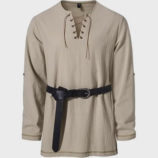Heren Middeleeuwse Tuniek met Vetersluiting - Renaissance, Viking & Piraat Kostuum Shirt