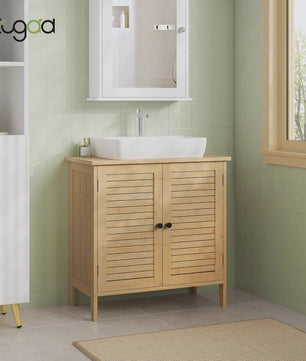 Bamboe Onderbouw Kast Badkamer 60x30x60cm met 2 Deuren en Verstelbare Plank