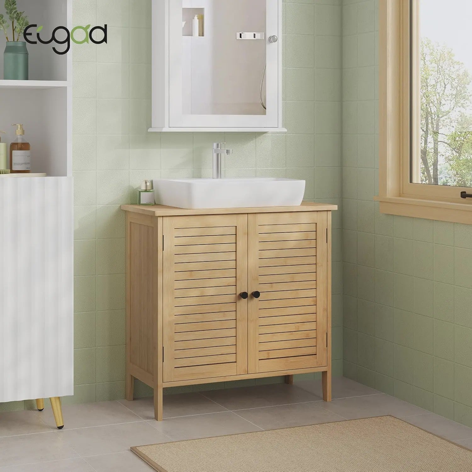 Bamboe Onderbouw Kast Badkamer 60x30x60cm met 2 Deuren en Verstelbare Plank
