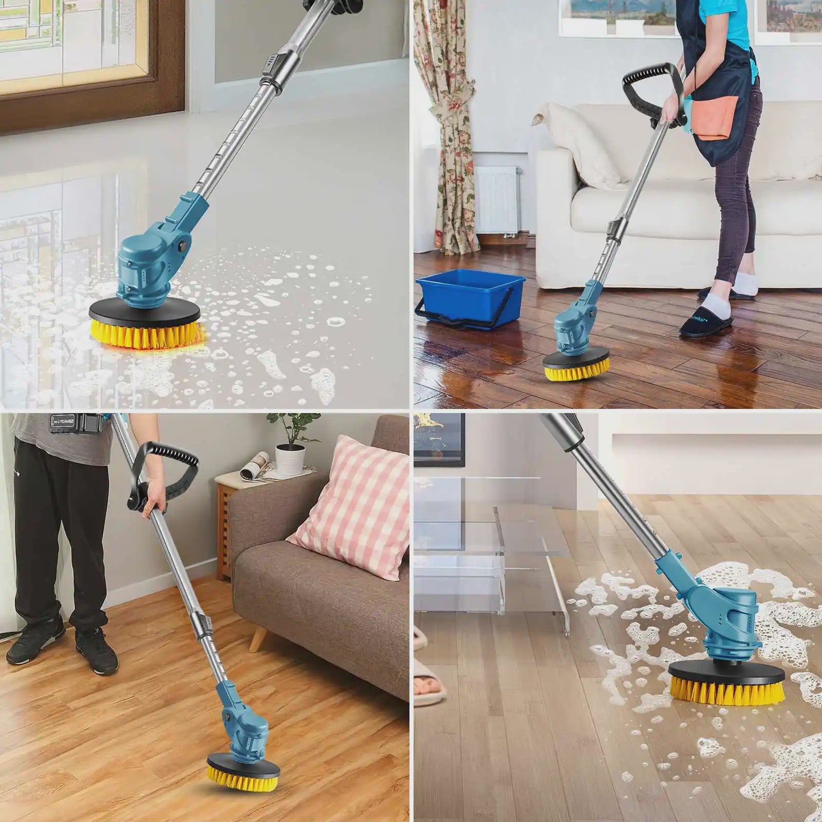 Draadloze Spin Scrubber: 800W Elektrische Schoonmaakborstel met Telescoopsteel & 21V Batterij