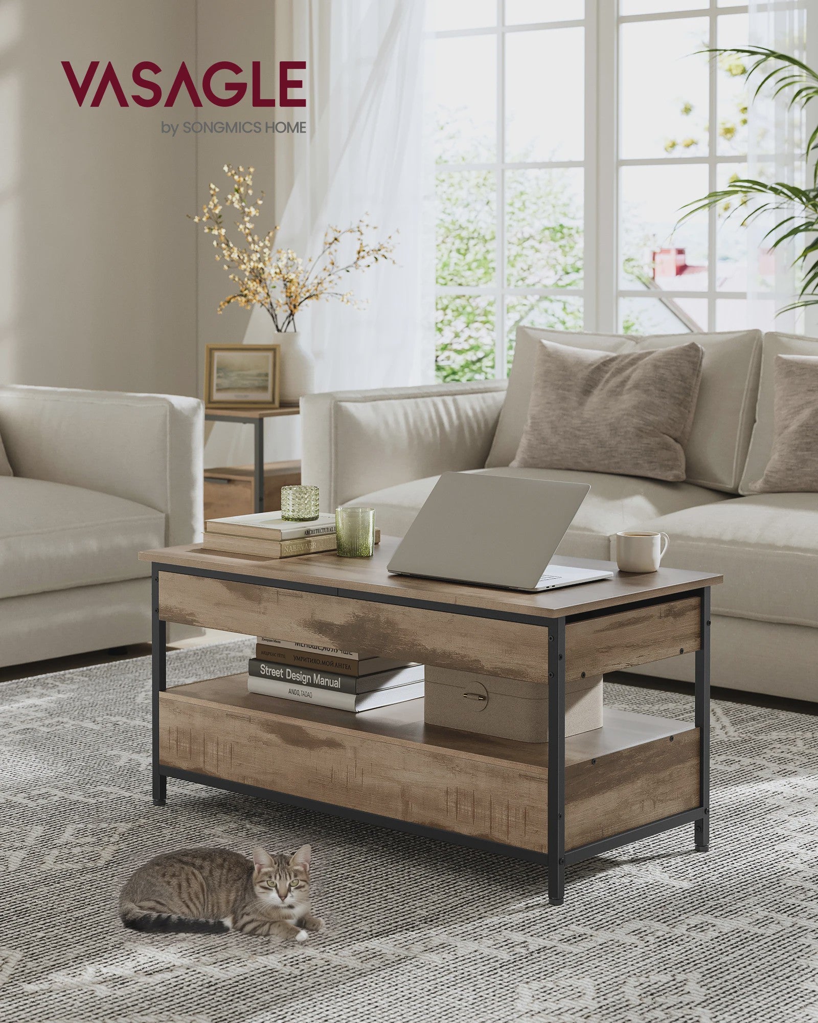 Verstelbare Salontafel met Lade en Open Vak - 100x50cm