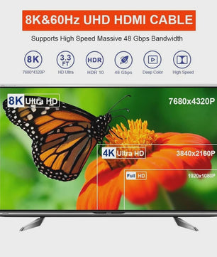 8K HDMI 2.1 Kabel - 48Gbps High Speed, 8K60/4K120, Gevlochten, eARC, HDCP 2.3 - Compatibel met PS5 & Roku TV