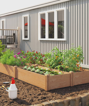 Outsunny Verhoogd Houten Bed voor Groenten & Kruiden - 234x25 cm - 4 Vakken