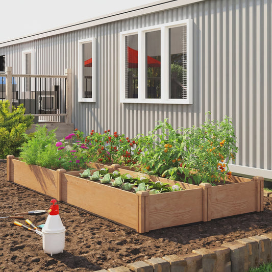 Outsunny Verhoogd Houten Bed voor Groenten & Kruiden - 234x25 cm - 4 Vakken