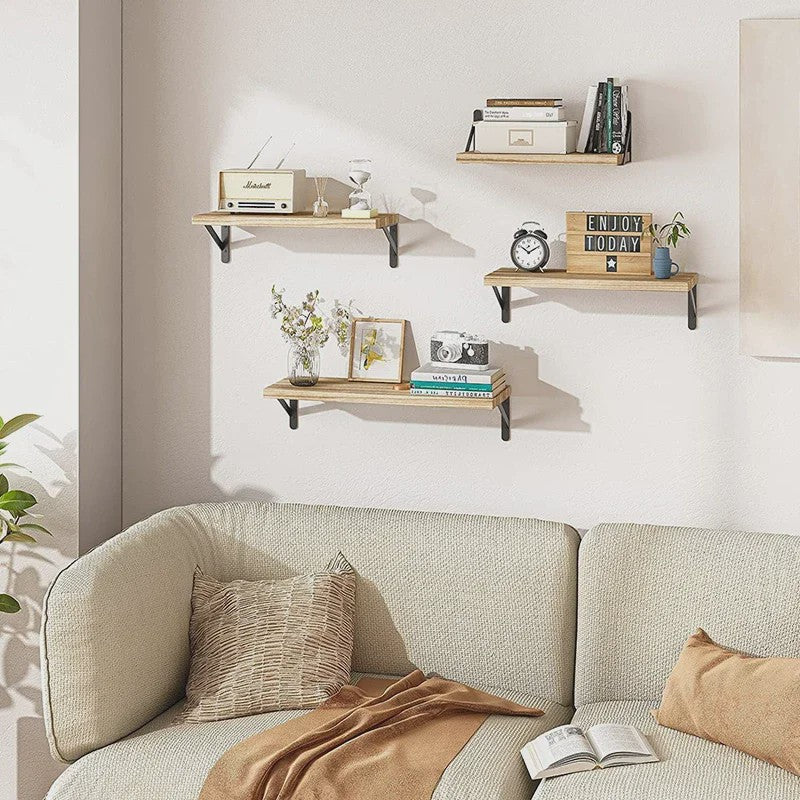 Houten Drijvende Wandplanken Set - Stijlvolle Opbergoplossingen voor Woonkamer, Keuken & Badkamer