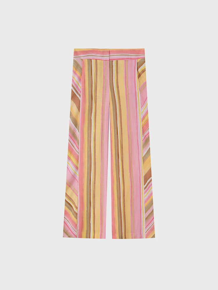 Dames Wide Leg Pantalon met Kleurrijke Strepen - Casual & Modieus