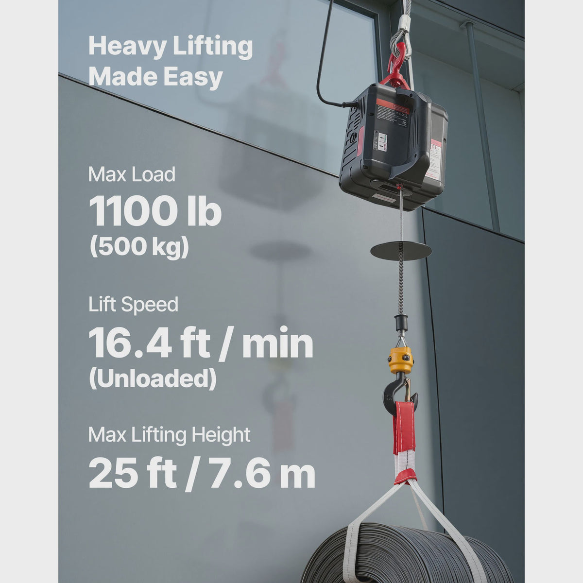 Elektrische Takel 1100 LBS - Handmatig & Draadloos - 7.6m Hefhoogte