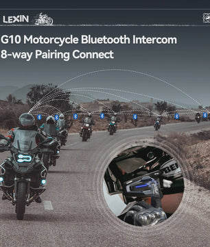 LEXIN G10 Motorhelm Intercom Systeem - 8 Rijders, Bluetooth 5.1, Parallel Audio & Muziek Delen