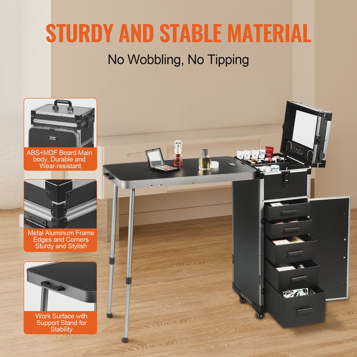Professionele Make-up Koffer met Werkbank, Verrijdbaar en Extra Groot