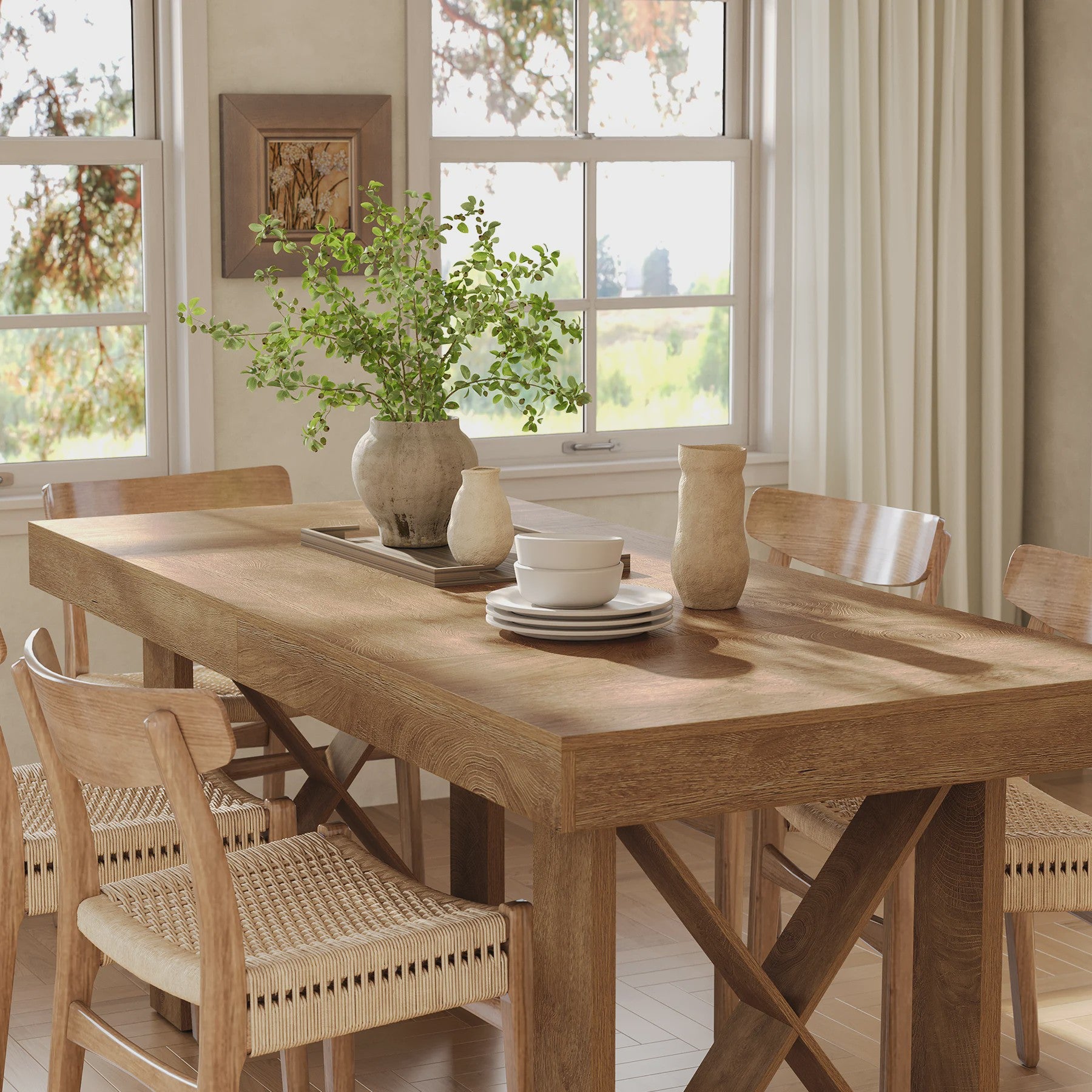 Eettafel 63 Inch Farmhouse Stijl - Bruin Hout - Geschikt voor 4-6 Personen
