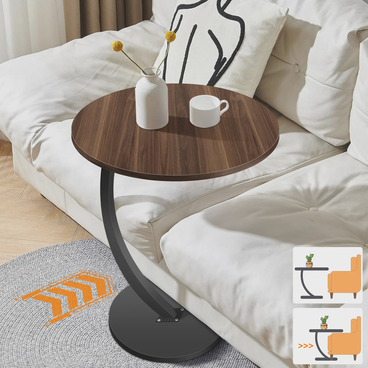 Ronde bijzettafel met C-vormige poot - Compact en stijlvol