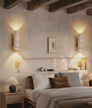Travertin Wandlamp Cilinder - Sfeervolle Up/Down Light voor Slaapkamer & Woonkamer