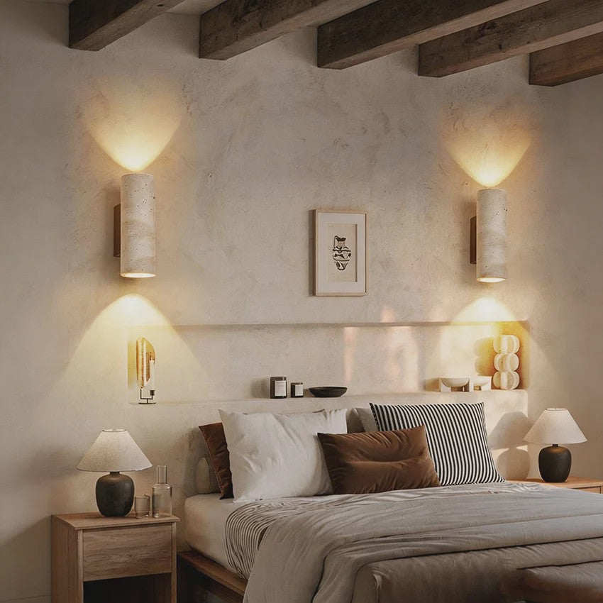 Travertin Wandlamp Cilinder - Sfeervolle Up/Down Light voor Slaapkamer & Woonkamer