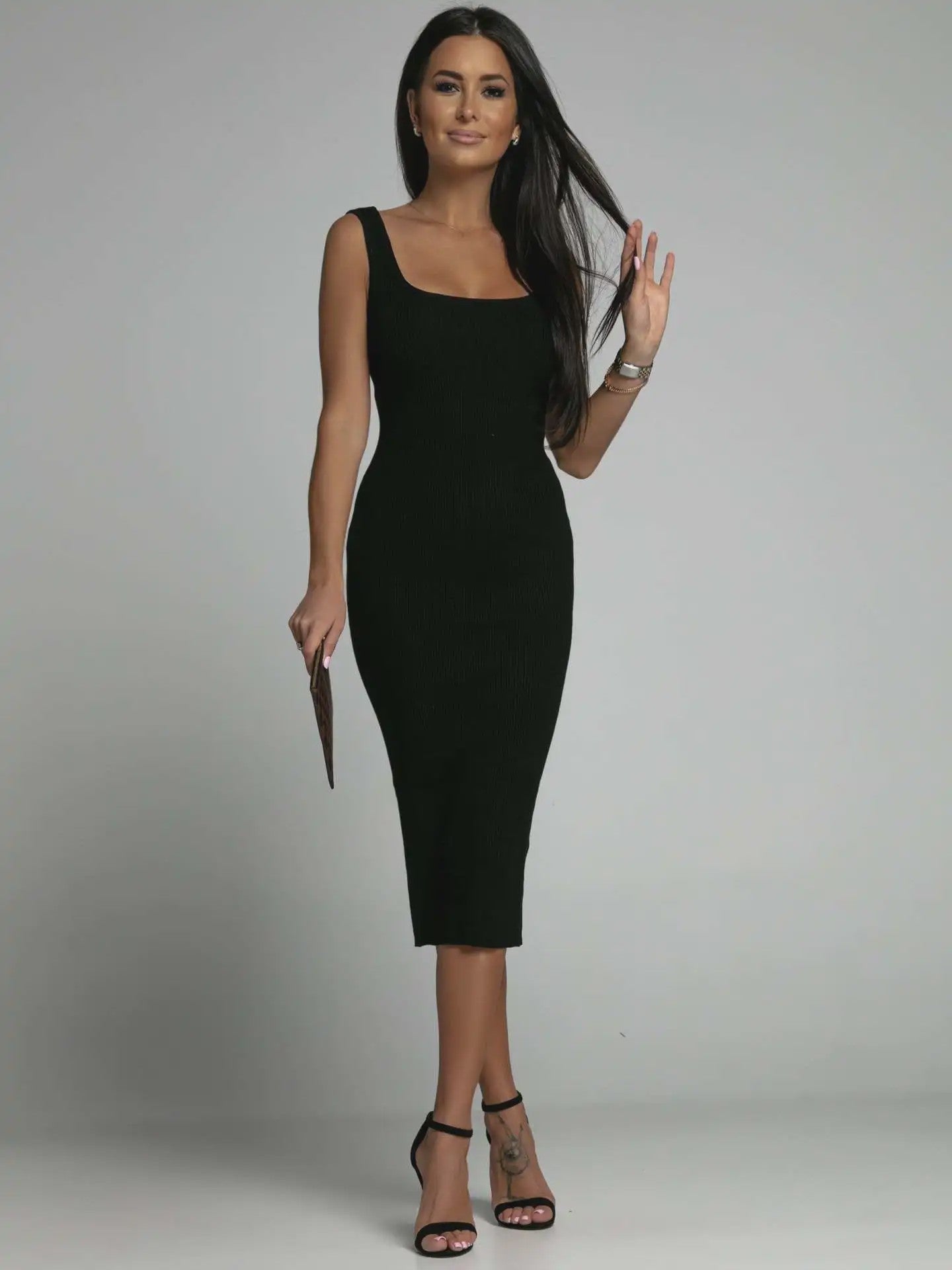 Zomerjurk Dames Ribgebreid Bandage Jurkje Midi Elegant Skinny